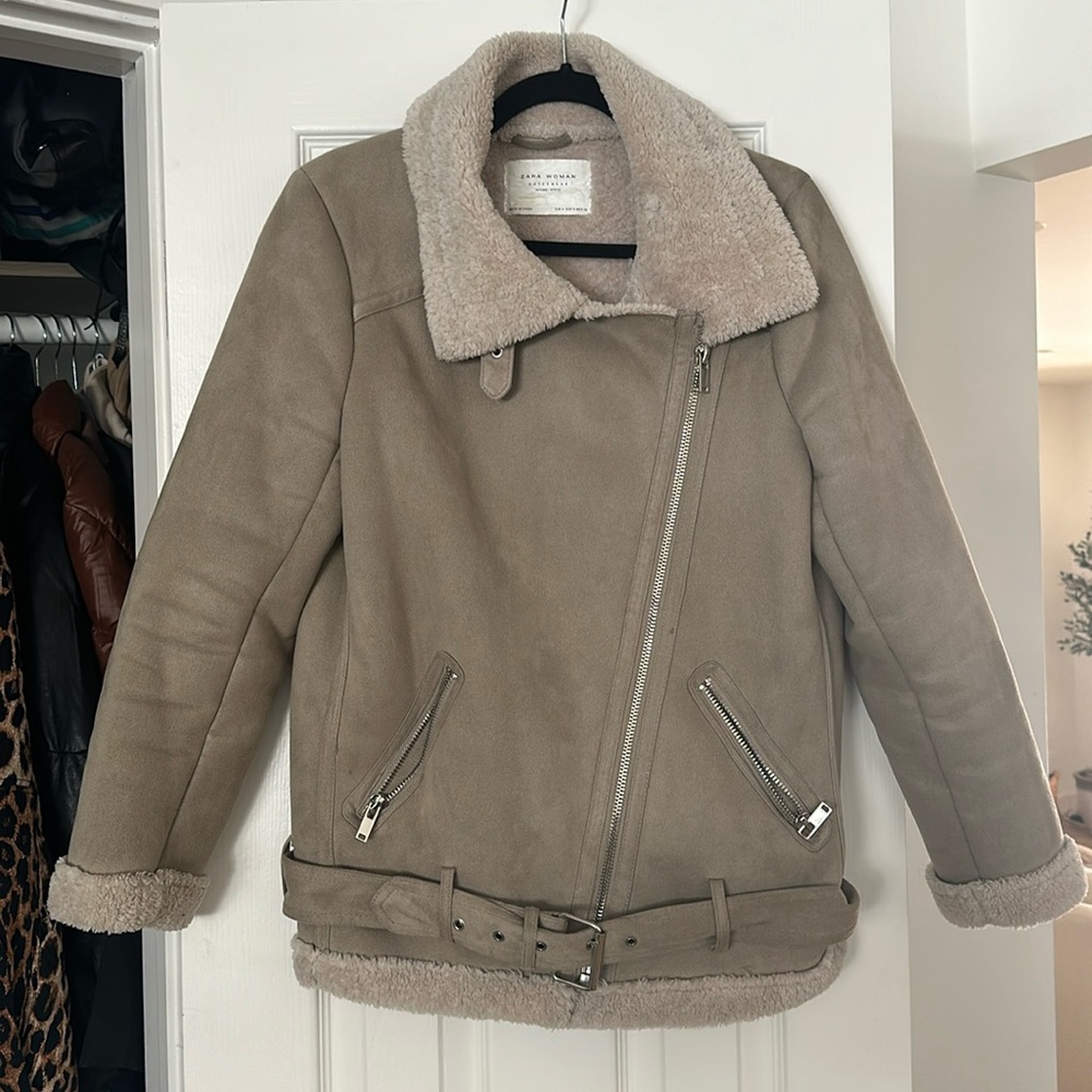 Faux suede moto shearling jacket